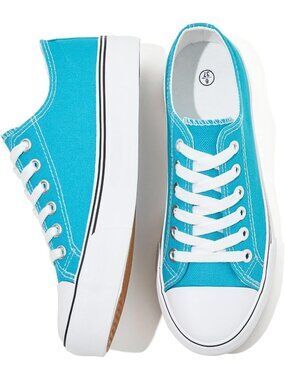 Women's Lake Blue Breathable Soft Slip Black Tennis Shoes White Canvas Sneakers